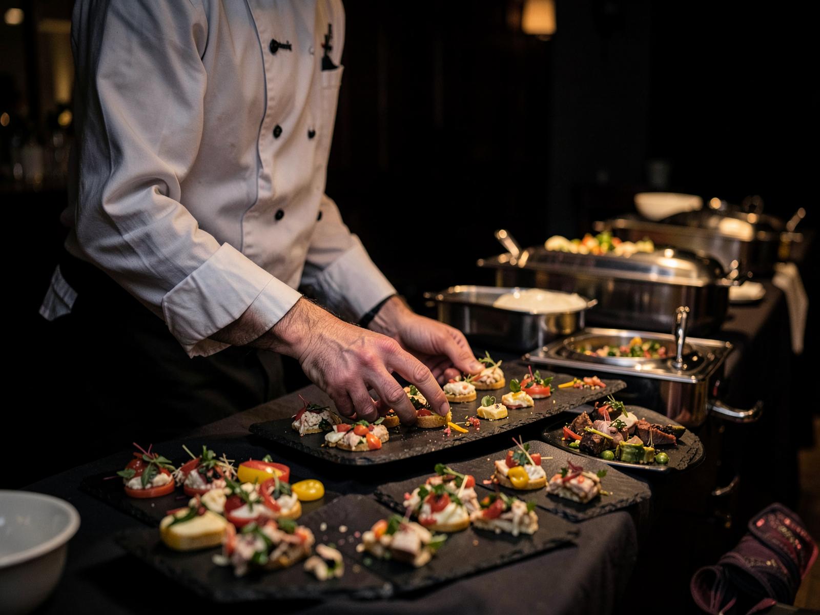 Corporate catering spread being arranged